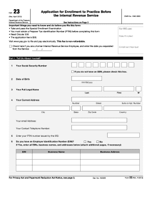 IRS Form 23 Application for Enrollment to Practice