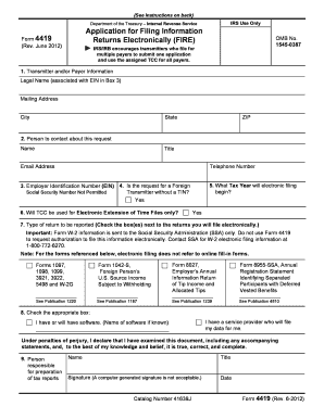 IRS Form 4419 Application for Filing Information Electronically