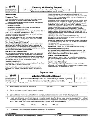IRS Form W-4V Voluntary Withholding Request