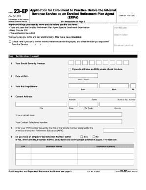 IRS Enrolled Retirement Plan Agent Application Form 23-EP