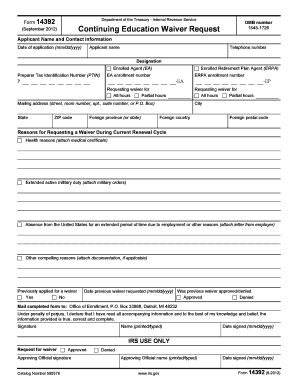 IRS Continuing Education Waiver Request Form 14392