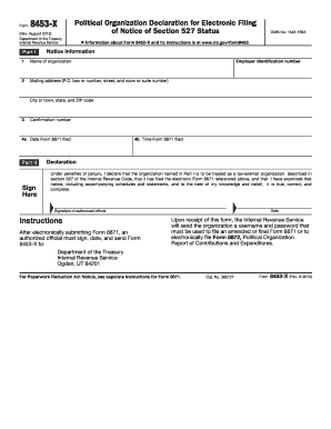 Form 8453-X Political Organization Declaration