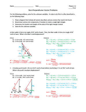 Physics Vector Problems Worksheet