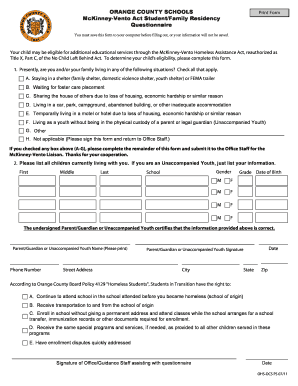 McKinney-Vento Act Student Residency Questionnaire