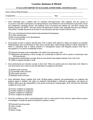 Evaluation Report on Managers, Supervisors, and Specialists