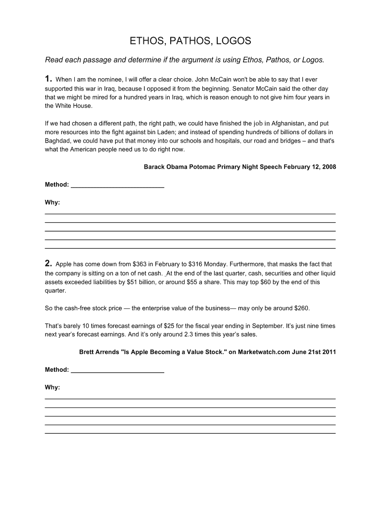Ethos Pathos Logos Worksheet Pdf Fill Online Printable Fillable