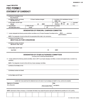 FEC Form 2 Statement of Candidacy
