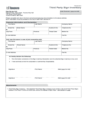 Third Party Sign Inventory Declaration