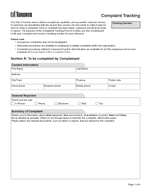Complaint Tracking Form