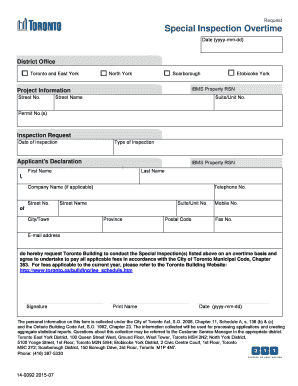 Toronto Special Inspection Overtime Request Form