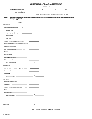 Contractors Financial Statement Form