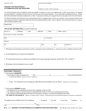 Request for Reasonable Accommodations and Response