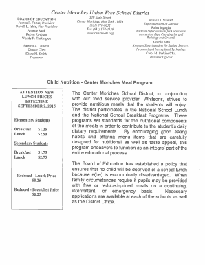 Center Moriches School District Meal Application