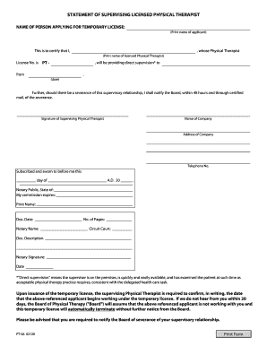 Statement of Supervising Licensed Physical Therapist