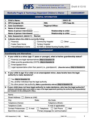 Medically Fragile Children Waiver Assessment Form