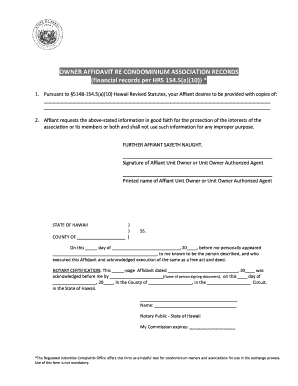 Owner Affidavit for Condominium Association Records
