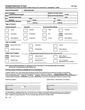 Illinois Hospital Statement of Cost