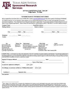 Vendor Survey Information Form