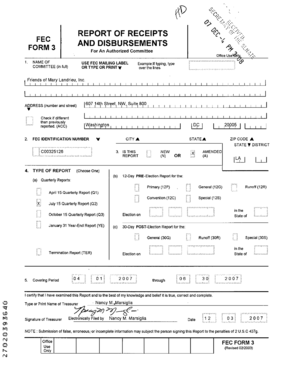 FEC Form 3 Quarterly Report