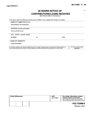 FEC Form 6 - 48 Hours Notice of Contributions