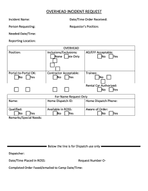 Overhead Incident Request Form