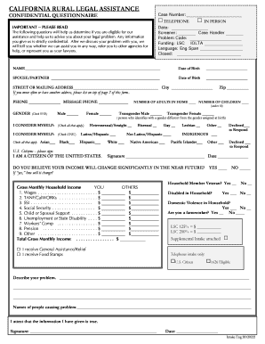 California Rural Legal Assistance Confidential Questionnaire