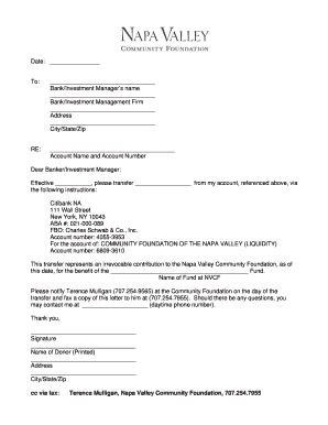 Bank Transfer Letter for Donation