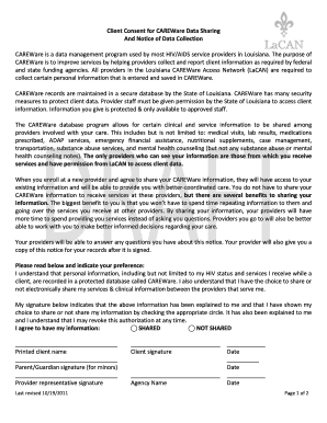 Client Consent for CAREWare Data Sharing