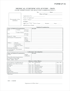 Medical Certificate for Candidate Entry 2015