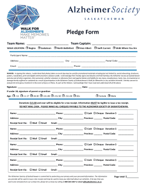 Alzheimer Society of Saskatchewan Walk for Memories Pledge Form