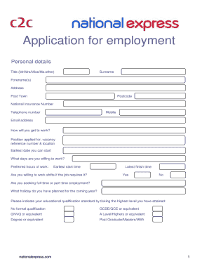 UK Employment Application Form
