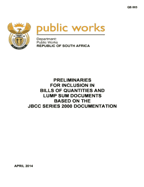 JBCC Preliminaries for Bills of Quantities