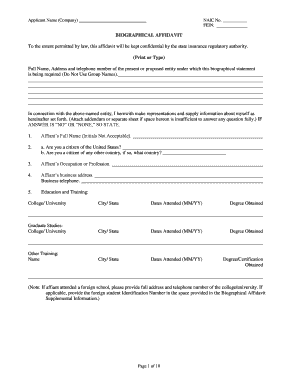 Biographical Affidavit for Insurance Licensing