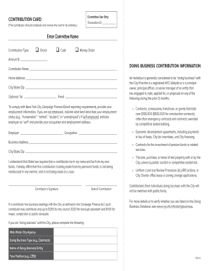 New York City Campaign Contribution Card