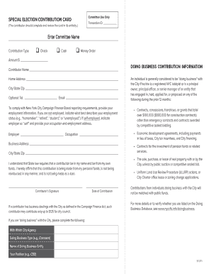 New York City Special Election Contribution Card