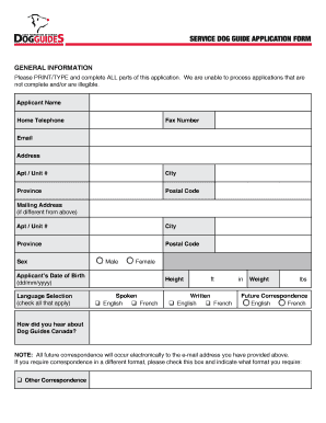 Service Dog Guide Application Form