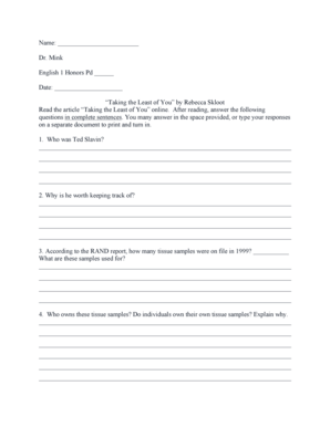 English 1 Honors Assignment Form