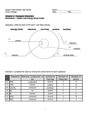 Honors Biology Worksheet