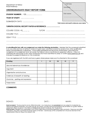 Undergraduate Essay Report Form