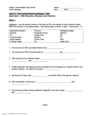 Biology DNA Quiz Template