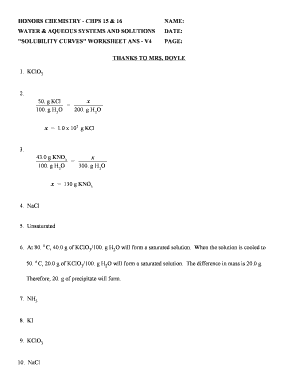 Honors Chemistry Worksheet