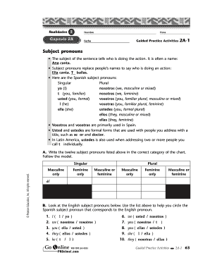 Spanish Subject Pronouns Worksheet