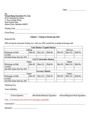Change in Brokerage Slab Request