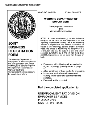 Wyoming Joint Business Registration Form