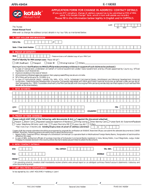 Kotak Mutual Fund Address Change Form