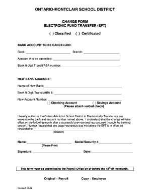 Ontario-Montclair School District EFT Change Form
