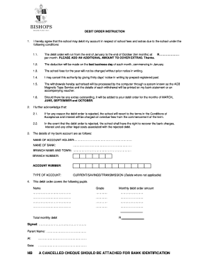 Debit Order Instruction for School Fees