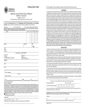AKC Dog Show Entry Form