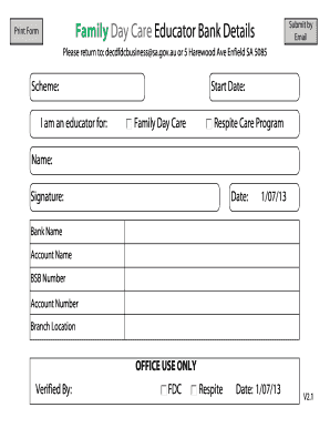 Family Day Care Educator Bank Details Form