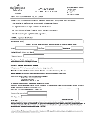 Veteran Licence Plate Application